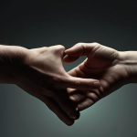 **A visual metaphor depicting the "handshake" between an eating disorder and addiction.** The image should convey a sense of danger and entanglement. Use dark, muted colors with a subtle spotlight on the clasped hands to emphasize the precarious connection.