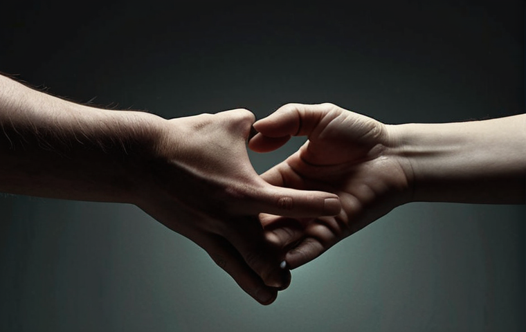 **A visual metaphor depicting the "handshake" between an eating disorder and addiction.** The image should convey a sense of danger and entanglement. Use dark, muted colors with a subtle spotlight on the clasped hands to emphasize the precarious connection.