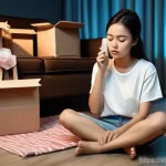 쇼핑 중독 회복 과정 - **Prompt 1: The Overwhelmed Shopper**
    A realistic, high-definition image of a young Vietnamese w...